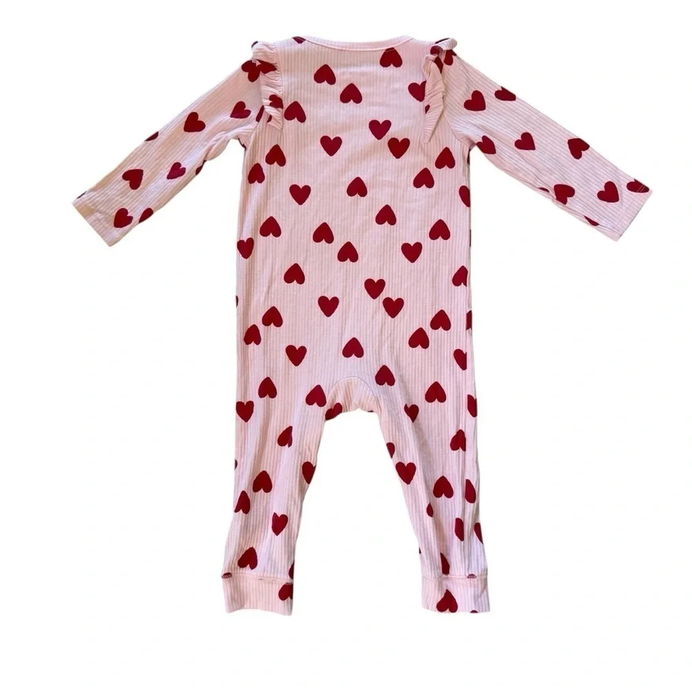 Cat & Jack Valentines Outfit Hearts Pink Jumpsuit Baby Girl 18M